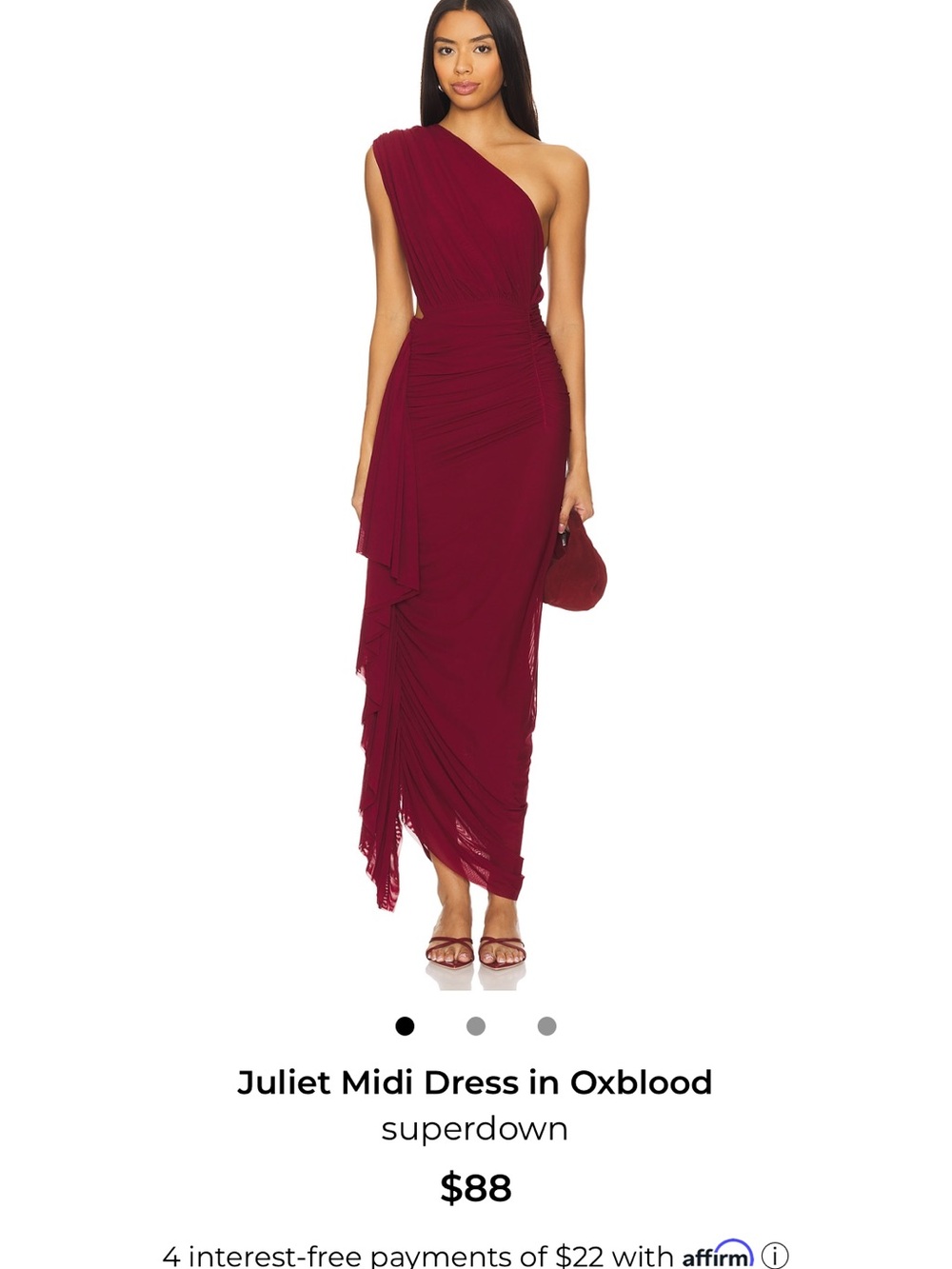 superdown One-Shoulder Draped Midi Dress in Oxblood